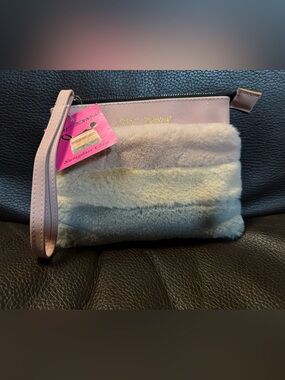 Betsey Johnson Pink Multitone Faux Fur Wristlet Clutch